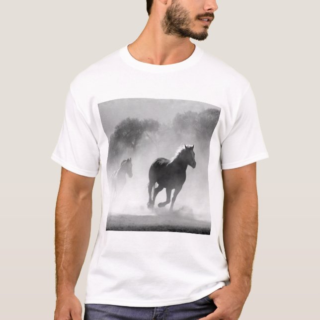 T-shirt Chevaux de course noir et blanc Photo Artwork (Devant)