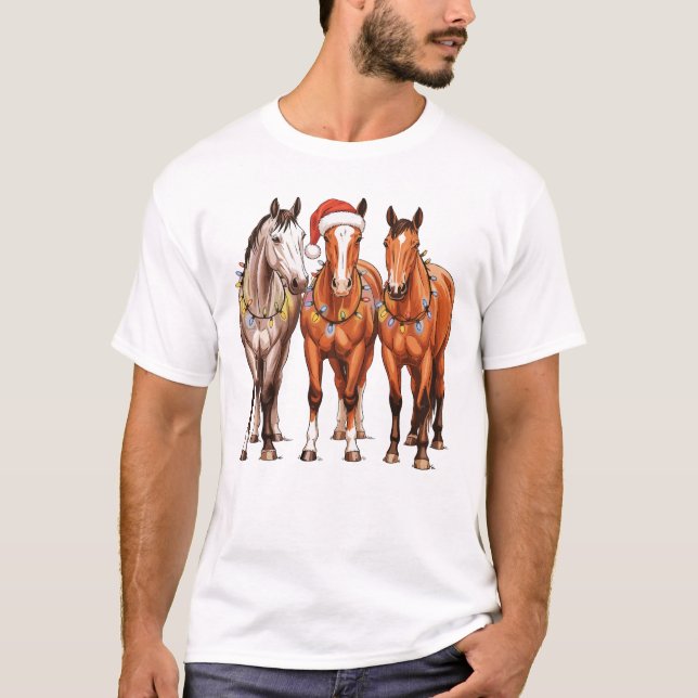 T-shirt Chevaux de Noël Western Cowboy Santa Hat Farm (Devant)