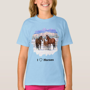 T-shirt Chevaux Du Quartier De La Baie Brown En Neige