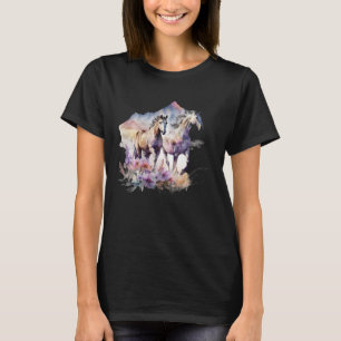 T-shirt Chevaux Fleurs Sauvage Crinière Boho Occidental Mé