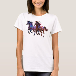 T-shirt Chevaux Mystiques Néon Galactiques en Course Paire