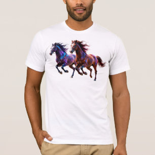 T-shirt Chevaux Mystiques Néon Galactiques en Course Paire