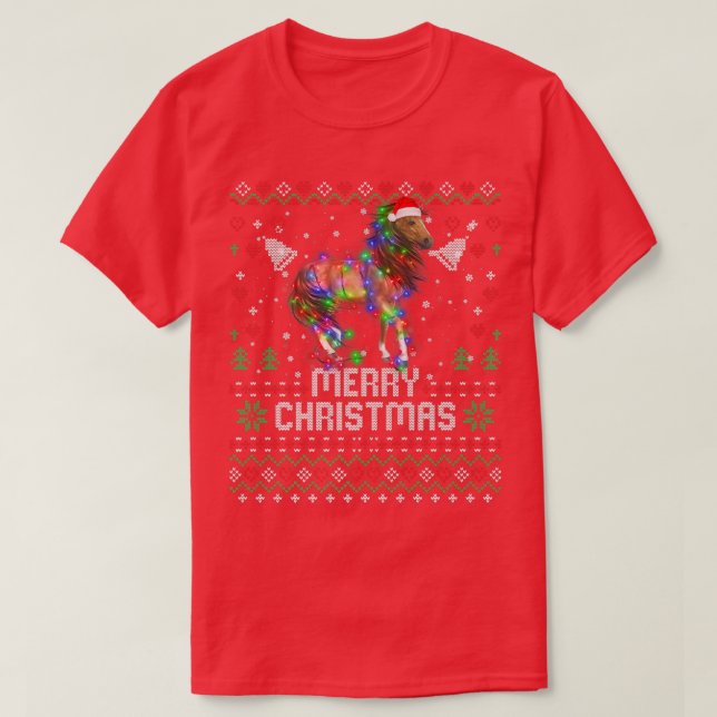T-shirt Chevaux Santa Hat Animal Christmas Tree Lumières H (Design devant)