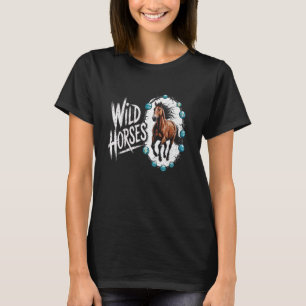 T-shirt Chevaux Sauvages Occidental Boho Fil De Fer Barbel