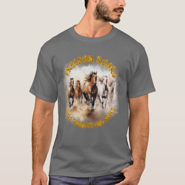 T-shirt Chevaux Sauvages, Toits Tentants : La Liberté Rôle (Devant)