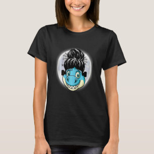 T-shirt Cheveux bleu de dinosaure féminin chignon décoiffé