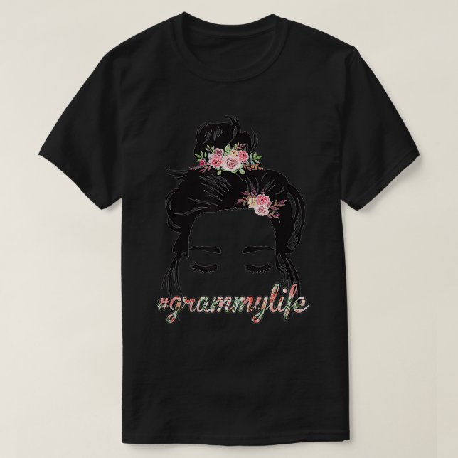 T-shirt Cheveux bouclés Messy Fleurs de pain Grammy Life (Design devant)