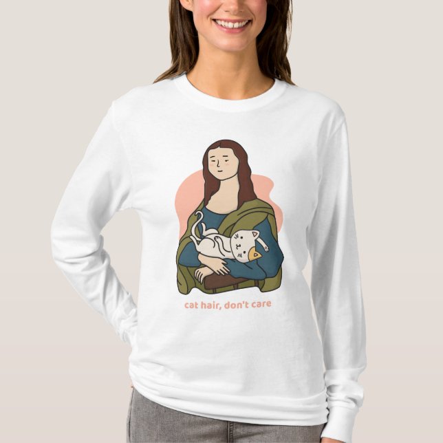 T-shirt Cheveux de chat ne se soucient pas mignon Mona Lis (Devant)