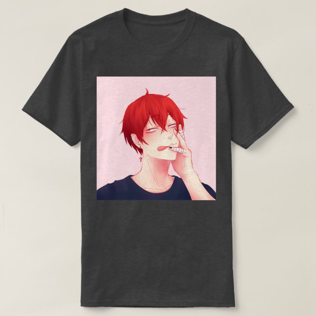 T-shirt Cheveux Tendou Satori Chemise bleue rose bg (Design devant)