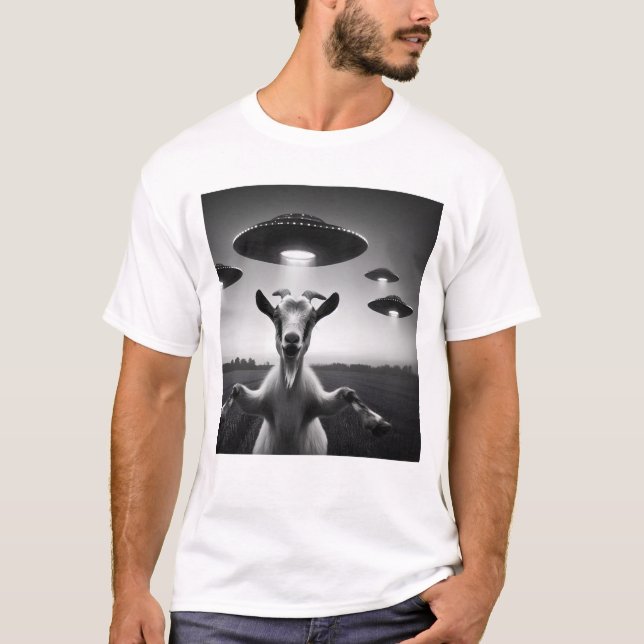 T-shirt Chèvre Alien amusante UFO Selfie de chèvre avec de (Devant)