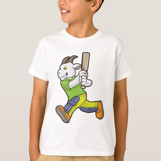 T-shirt Chèvre comme Batsman avec chauve-souris de cricket (Devant)