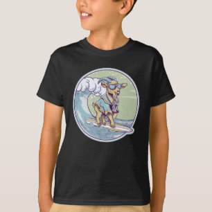 T-shirt Chèvre de dessin sur une planche de surf