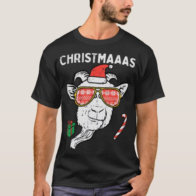 T-shirt Chèvre de Noël Père Noël Xmas Ferme Animaux Hommes (Devant)