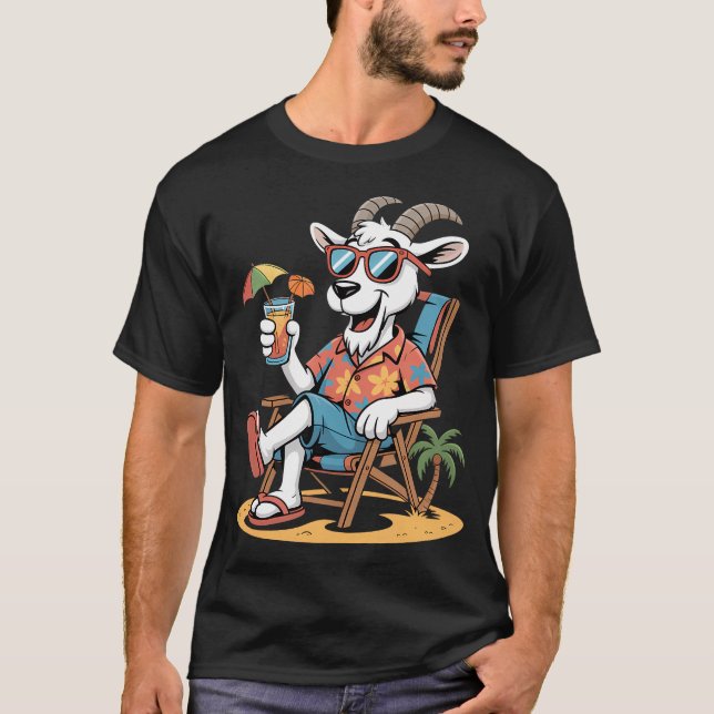T-shirt Chèvre de vacances à la plage avec cocktail (Devant)