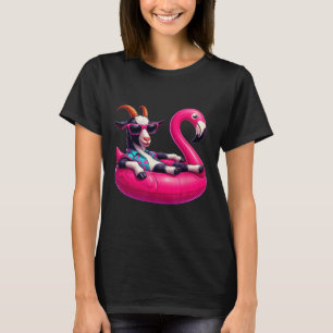 T-shirt Chèvre d'été drôle Rose Piscine Fête Hawaïenne Été