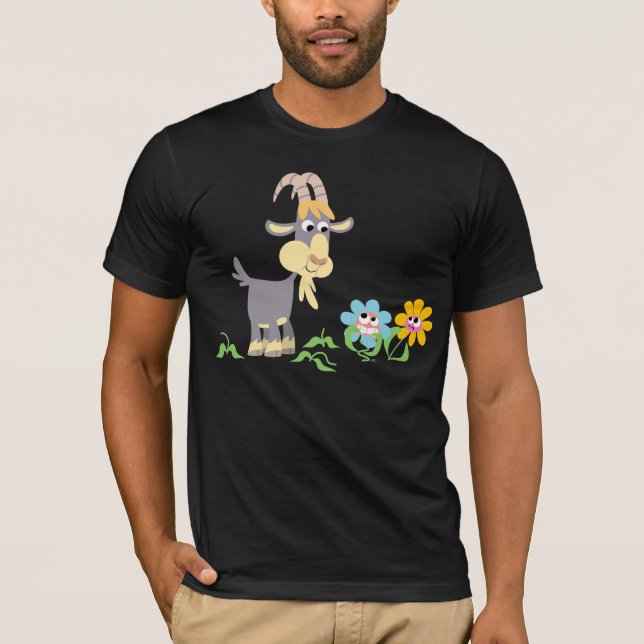 T-shirt chèvre et fleurs en caricature mignonne (Devant)