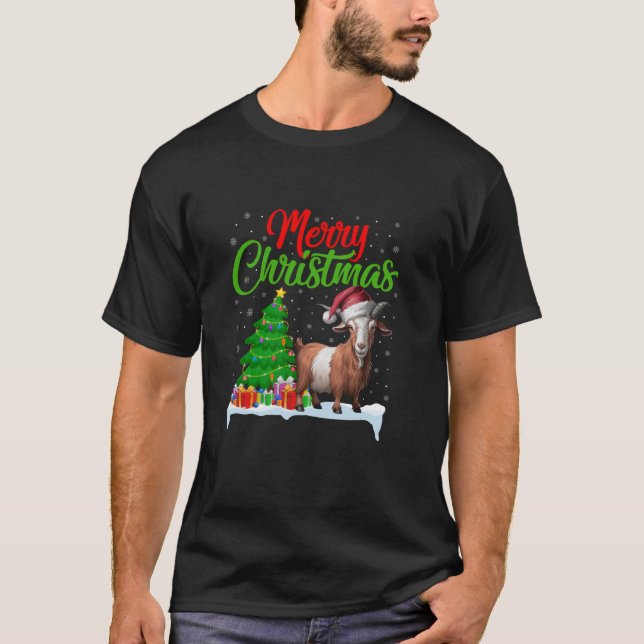 T-shirt Chèvre Feux d'Arbre de Noël Drôle Noël Amoureux de (Devant)