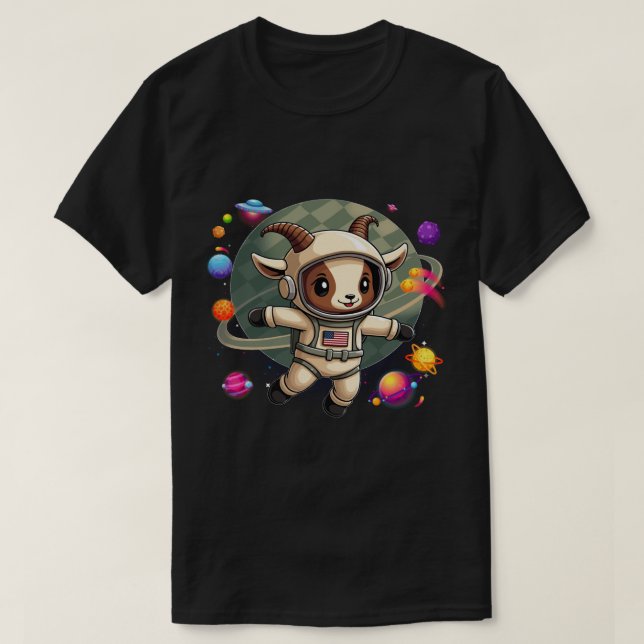 T-Shirt Chèvre Galactique avec UFO | Anima d'espac (Design devant)