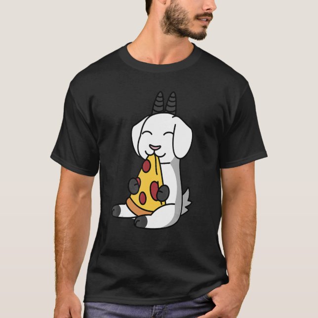 T-shirt Chèvre Manger Pizza Animaux (Devant)