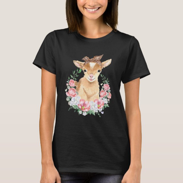 T-shirt Chèvre mignonne avec bandeau léopard Boho Fleur mi (Devant)