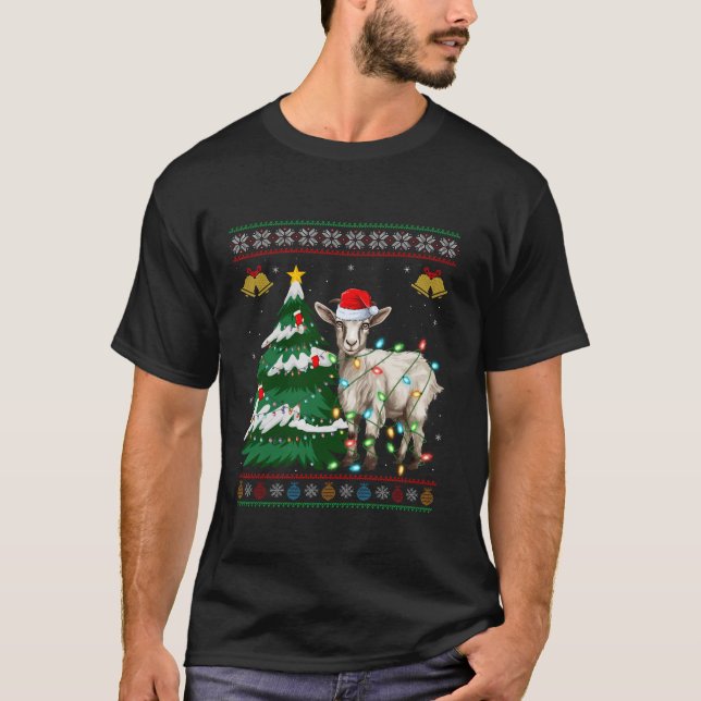 T-shirt Chèvre Noël Lumières Père Noël Chèvre laide (Devant)