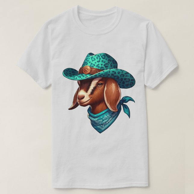 T-shirt Chèvre portant un Casquette élégant Cowboy et Band (Design devant)
