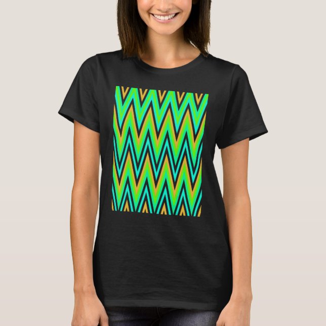 T-shirt Chevron En Pale Orange Bleu Vert Zigzags (Devant)