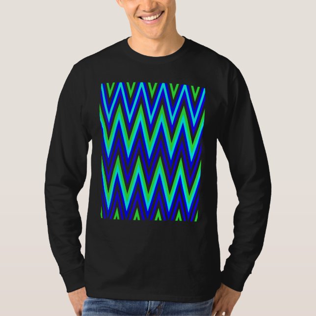 T-shirt Chevron In Deep Blue Lime Green Zigzags (Devant)