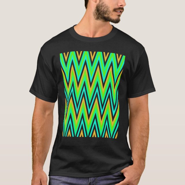 T-shirt Chevron In Pale Orange Blue Green Zigzags (Devant)