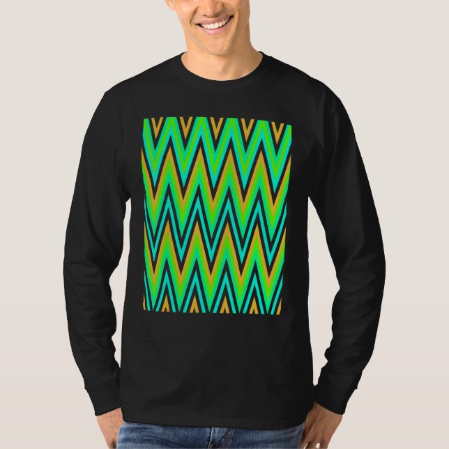 T-shirt Chevron In Pale Orange Blue Green Zigzags (Devant)