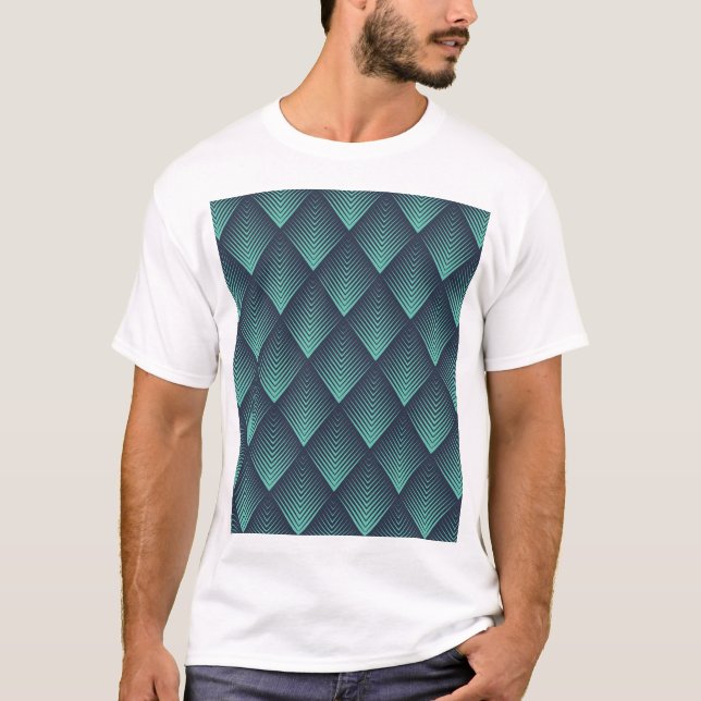 T-shirt Chevron Op-Art bleu néon. (Devant)