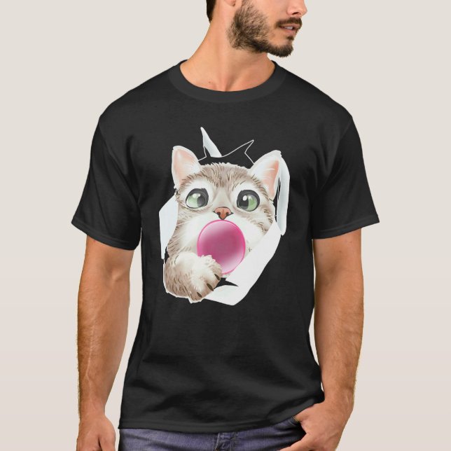 T-shirt Chewing-gum bubble cat Félin mignon (Devant)