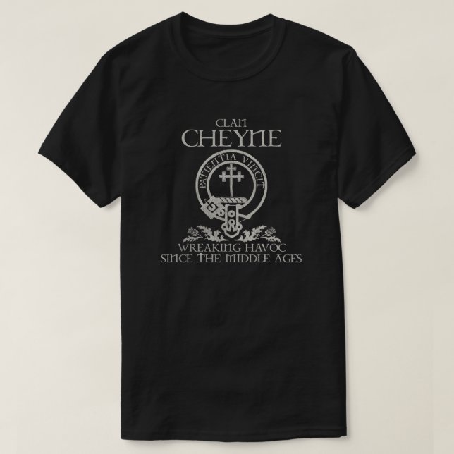 T-shirt Cheyne Clan crest Scottish nom tartan Thistle (Design devant)