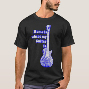 T-shirt Chez moi, ma guitare est là. vintage guitare bleue
