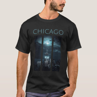 T-shirt Chi Town Night Light Centre-Ville Chicago Skyscrap