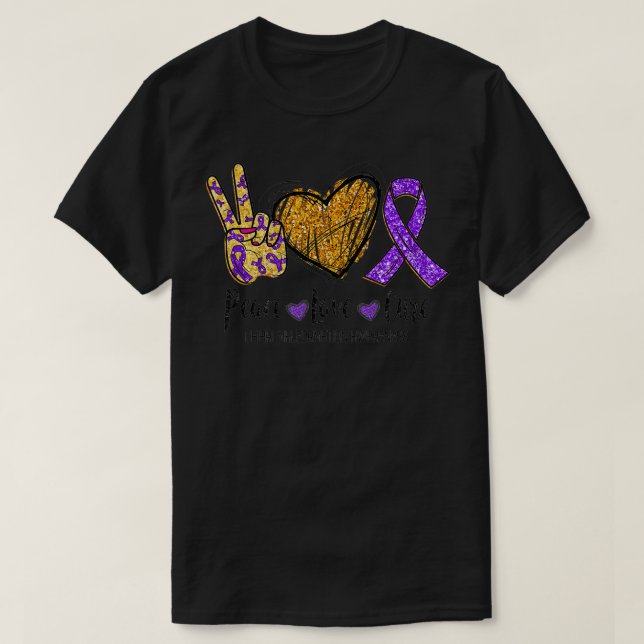T-shirt Chiari Malformation Awareness Peace Love Cure Purp (Design devant)
