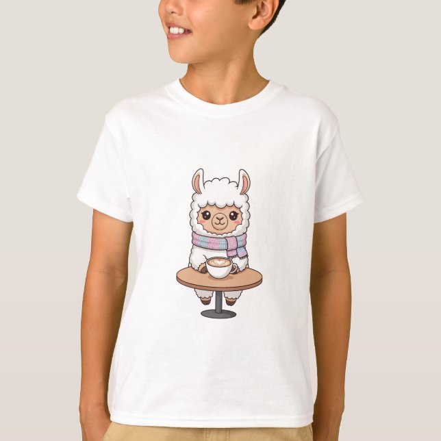 T-shirt Chibi Alpaca Latte Écharpe Enfants (Devant)