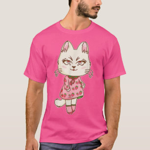 T-shirt Chibi Anime Kawaii Chat aux fraises Cute Pink Past