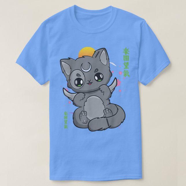 T-shirt Chibi Anime Neko Pastel Goth Sakura Chat Angelcore (Design devant)