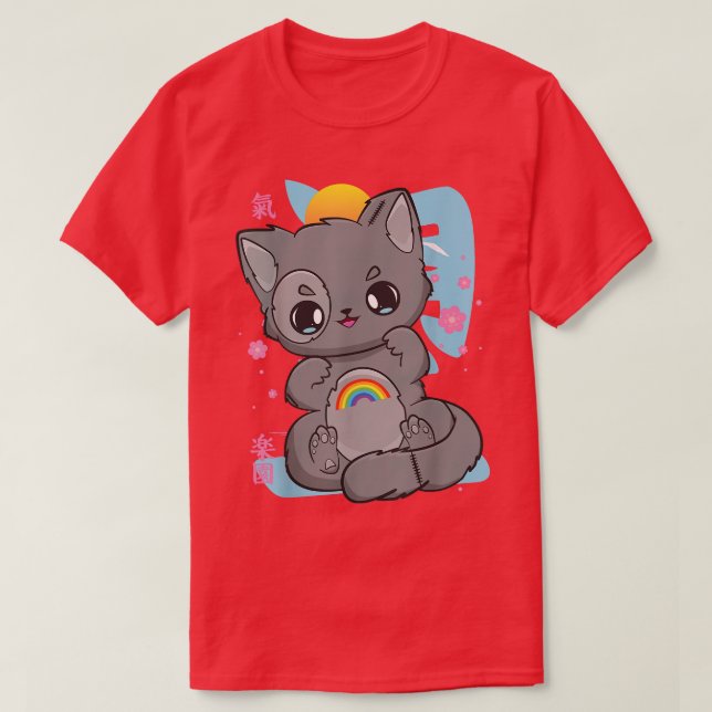 T-shirt Chibi Anime Neko Pastel Goth Sakura Chat Angelcore (Design devant)