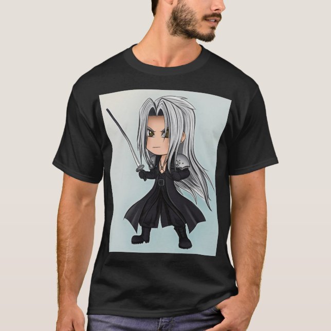 T-shirt Chibi antihéros aux cheveux argentés (Devant)