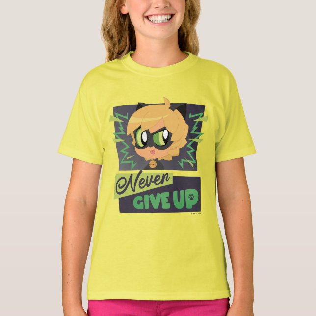 T-shirt Chibi Cat Noir n'abandonne jamais (Devant)