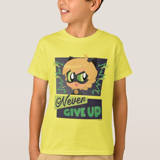 T-shirt Chibi Cat Noir n'abandonne jamais (Devant)