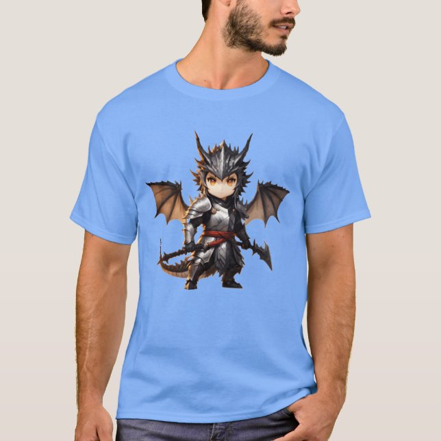 T-shirt Chibi dragonguerrier Pose avant en pleine armure d (Devant)