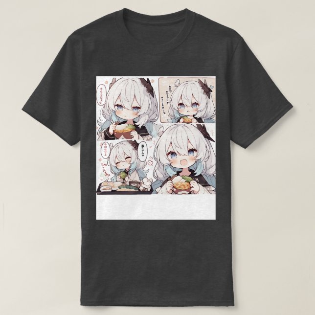 T-shirt Chibi Girl essayer de manger de la nourriture (Design devant)