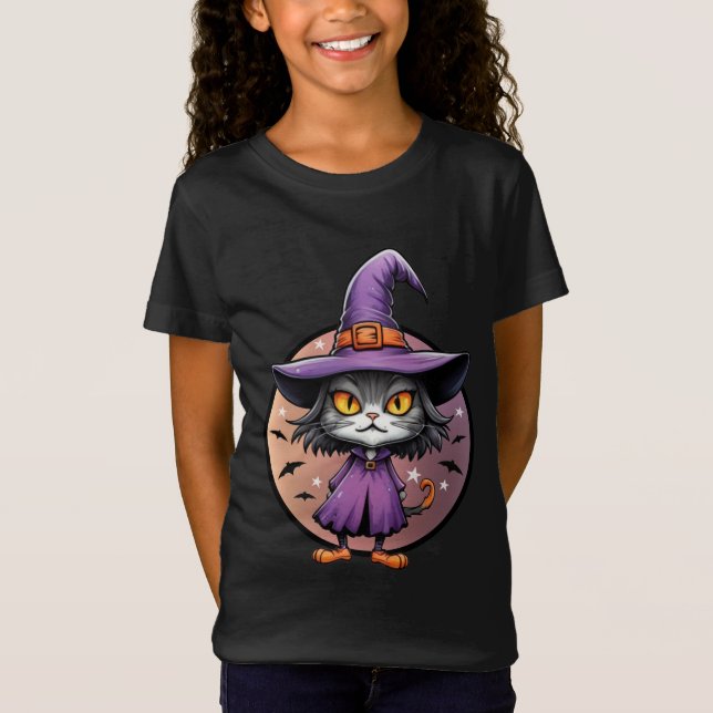 T-Shirt Chibi Halloween sorcière chat (Devant)