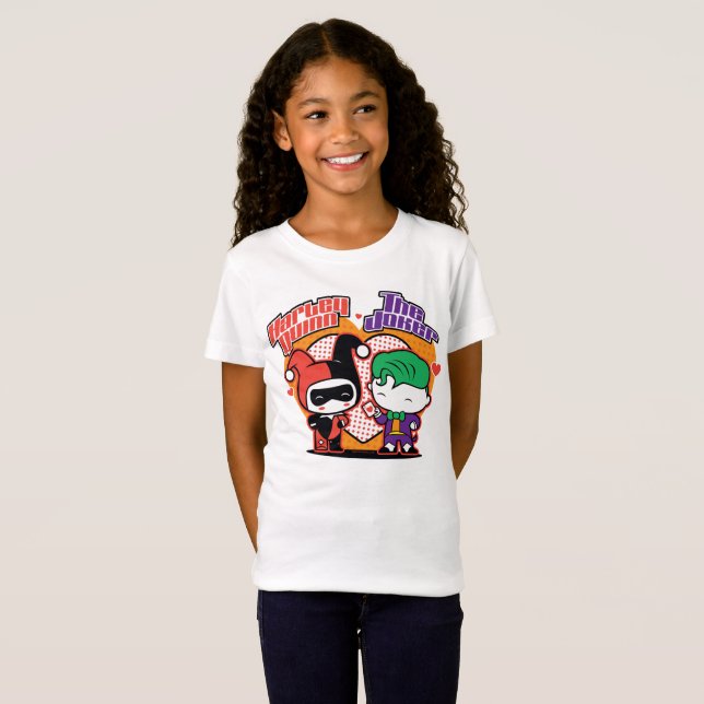 T-Shirt Chibi Harley Quinn & Chibi Joker Coeurs (Devant entier)