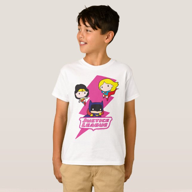 T-shirt Chibi Justice League Éclair rose (Devant entier)