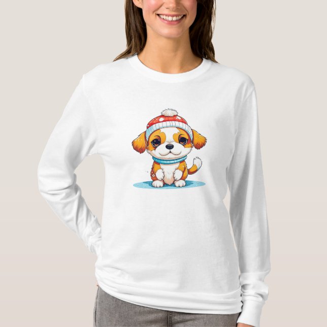 T-shirt Chibi Kawaii Caricature Chien Chien Chien Chien Ch (Devant)