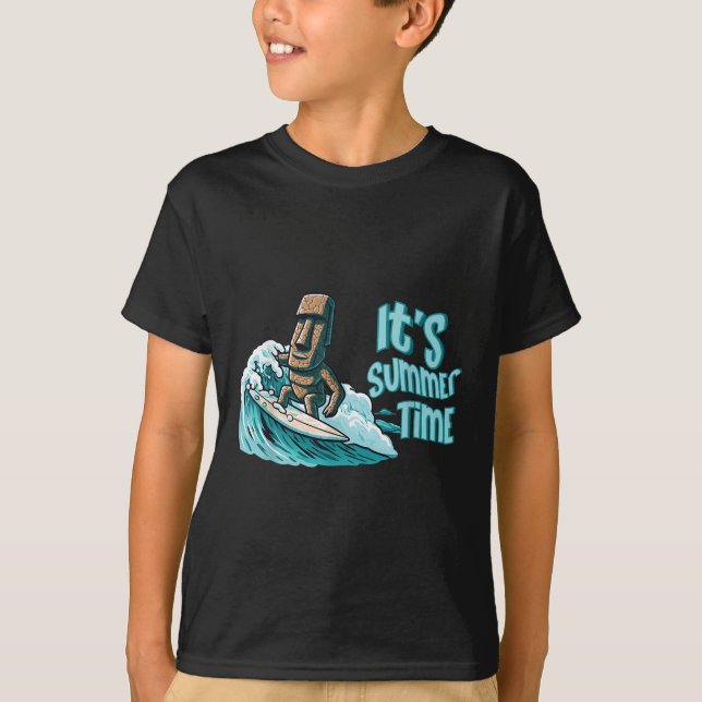 T-shirt Chibi Moai Mood Surf Heure d'été Plage Océan Se (Devant)